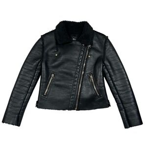 Forever 21 Womens Faux Leather Sherpa Lined Moto Jacket Black Size Medium